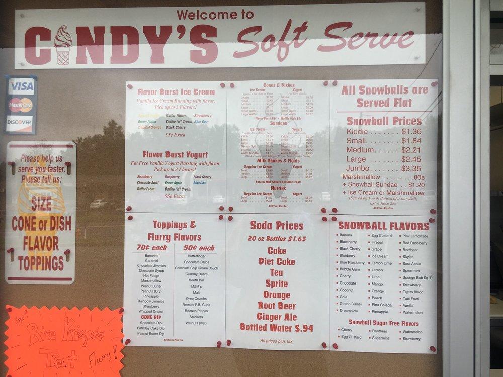 Menu at Cindy's Soft Serve restaurant, Elkridge