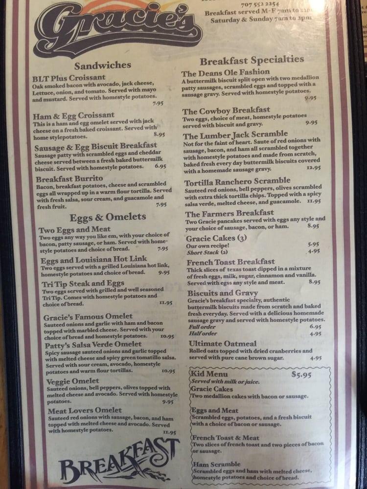 Menu at Gracie's BBQ, Vallejo