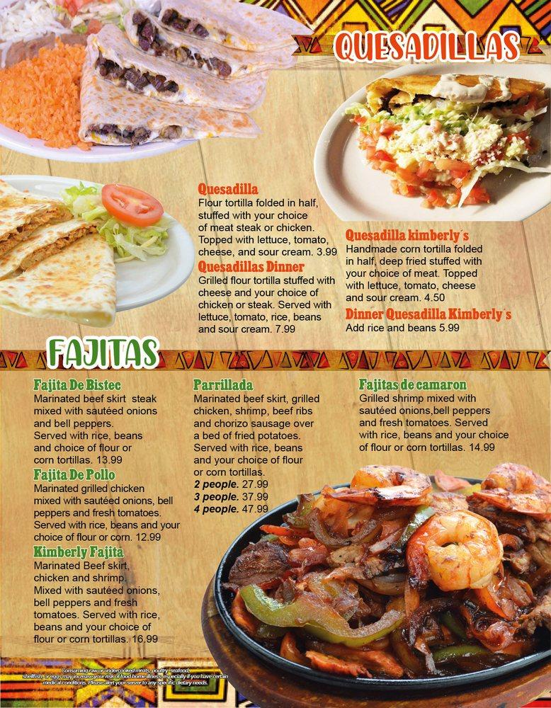 Menu at Kimberly Mexican Restaurant and Store, Wisconsin Dells