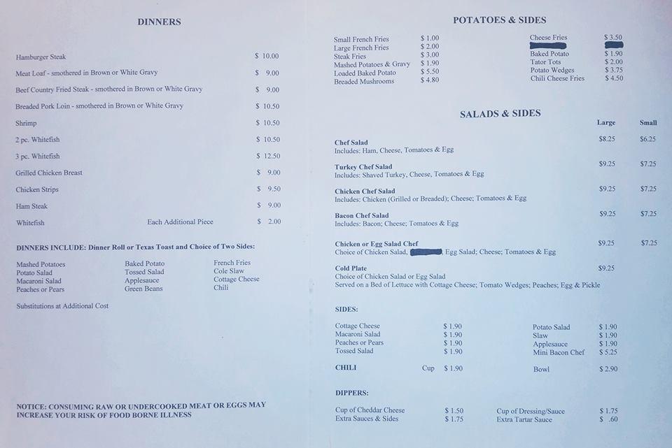 Menu at Lynn's LLC restaurant, Roann