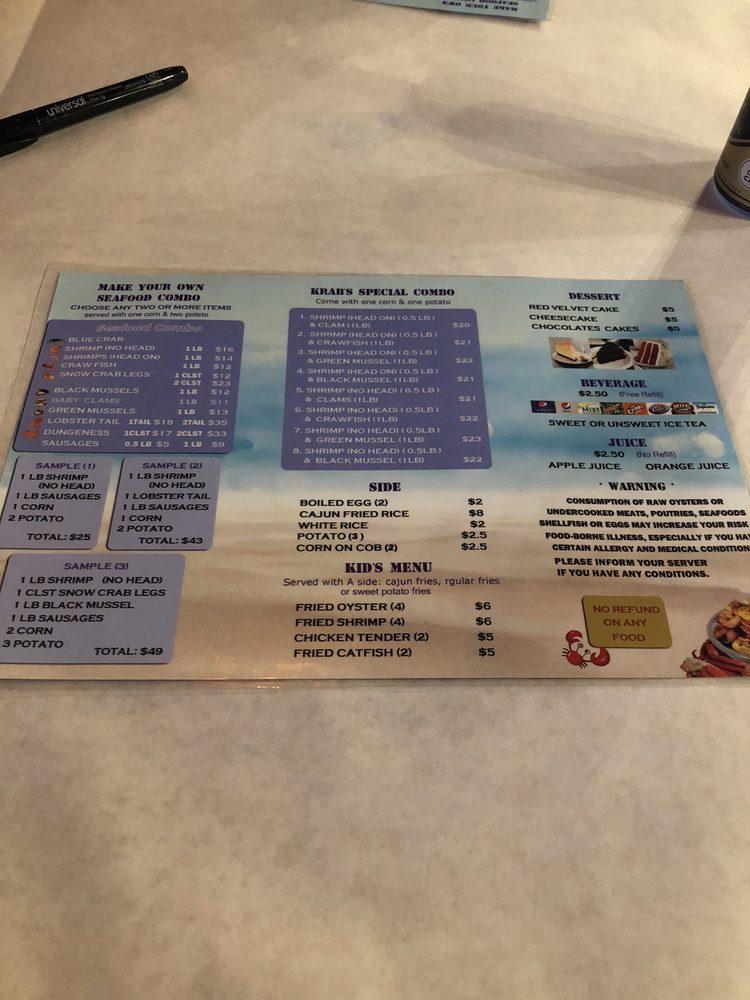 Menu at Captain Krab Cajun Seafood & Boil restaurant, Harrisburg