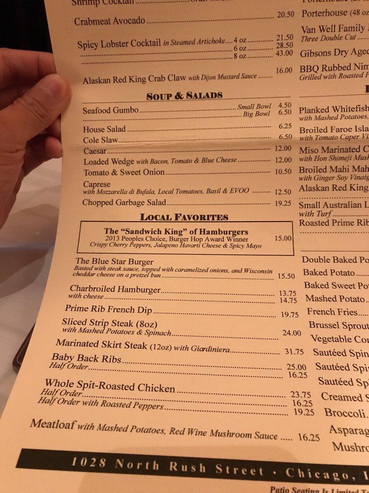 Menu at Gibsons Bar & Steakhouse, Chicago, N Rush St