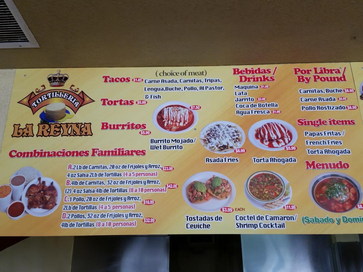 Menu at La Reyna restaurant, Lompoc