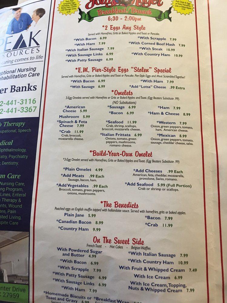 Menu at The Jolly Roger Restaurant, Kill Devil Hills