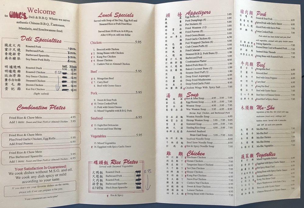 Menu at Wing's Deli BBQ, Stockton