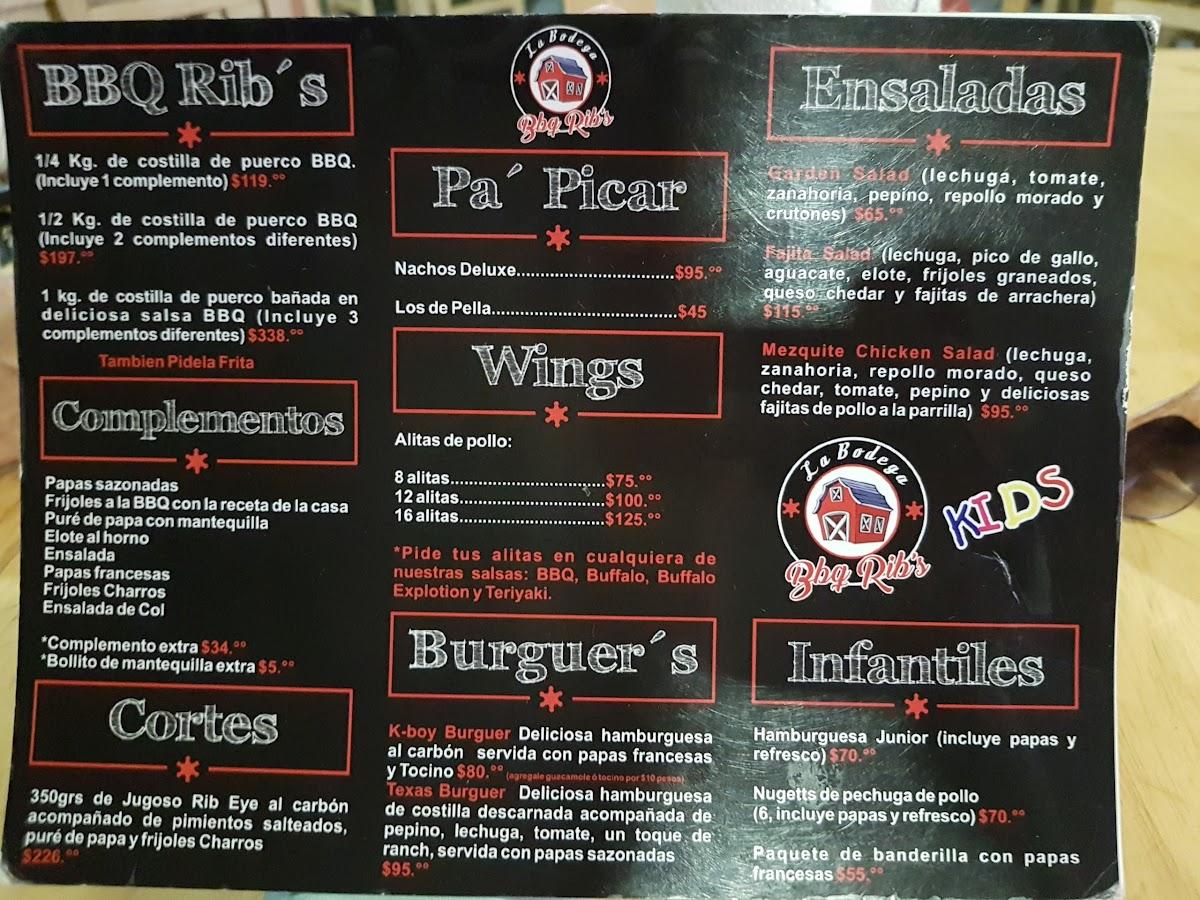 Menu at La Bodega restaurant, Chihuahua