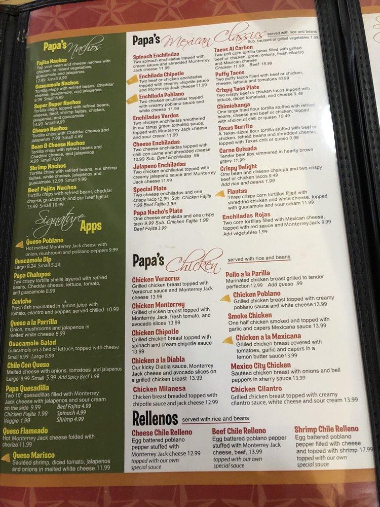 Menu at Papa Nachos Cantina restaurant, San Antonio, W Interstate 10 ...