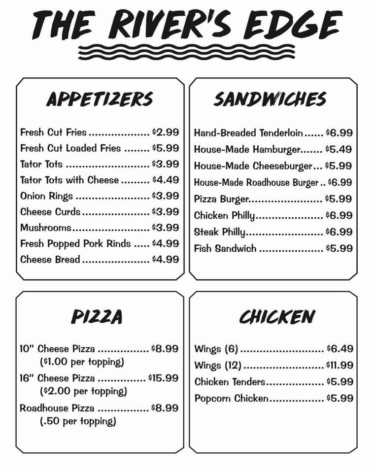 Menu at Rivers Edge Sports Bar, Sidney