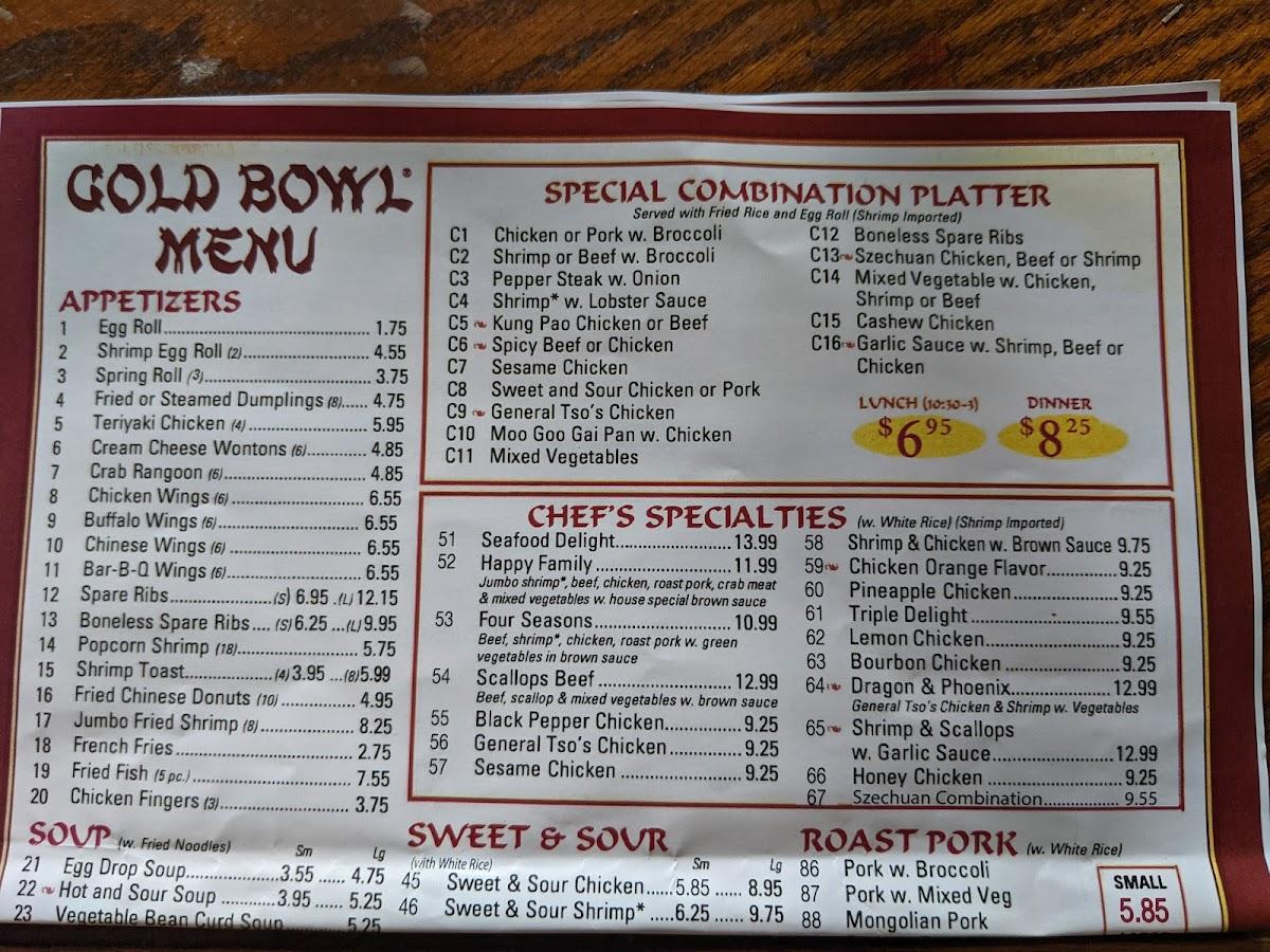 Menu at Gold Bowl Restaurant, Vidalia