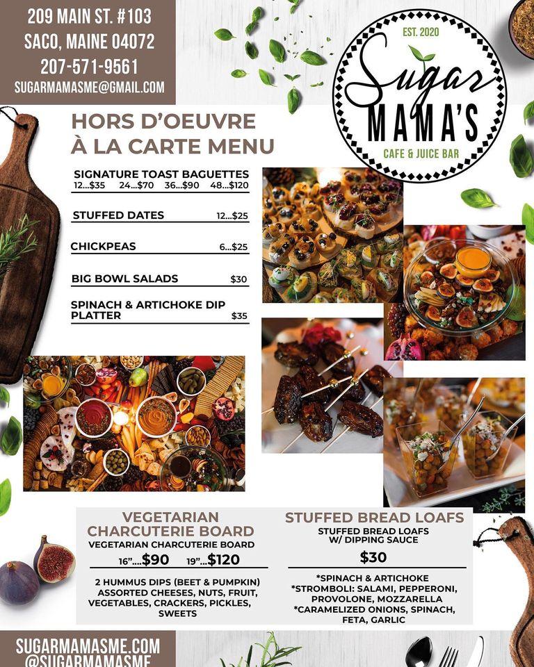 Menu at Sugar Mama's Cafe and Juice Bar, Saco