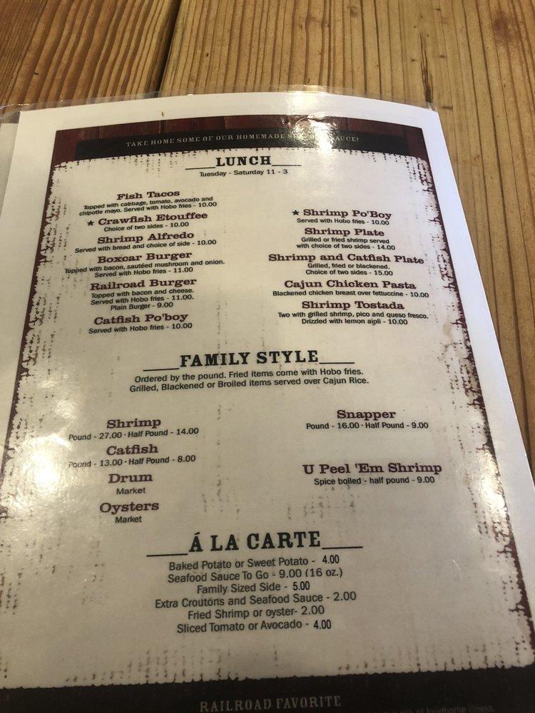 Menu at The Original Railroad Seafood Station pub & bar, Odem, Voss Ave