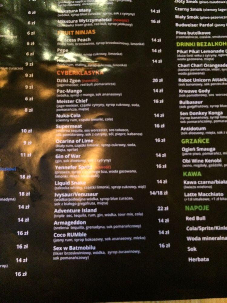 Menu at Cybermachina pub & bar, Katowice