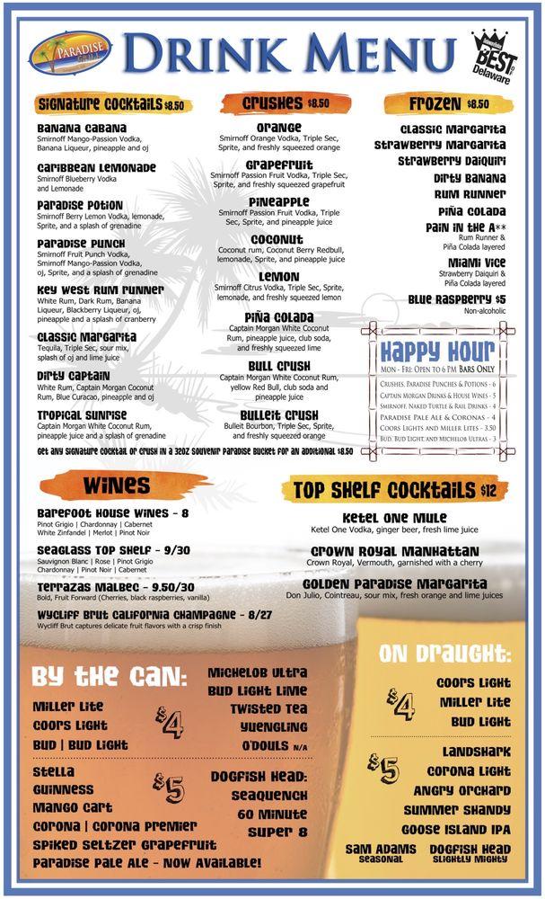 Menu at Paradise Grill pub & bar, Long Neck, Bay Rd