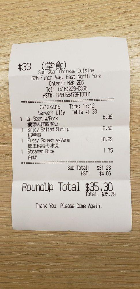 Menu At Sun Star Chinese Cuisine Restaurant Toronto 636 Finch Ave E