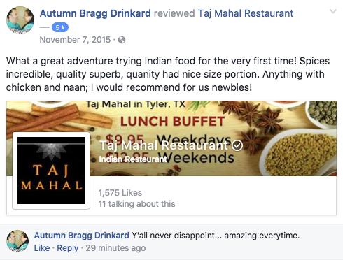 Taj Mahal in Tyler - Restaurant menu and reviews