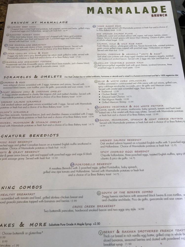 Menu at Marmalade Cafe - Westlake Village, Westlake Village