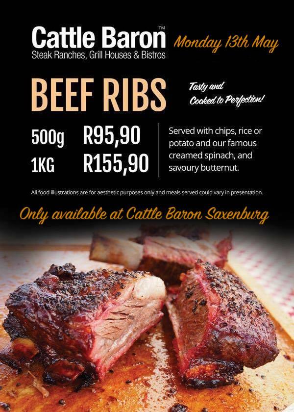 Menu at Cattle Baron Saxenburg Wine Farm, Cape Town