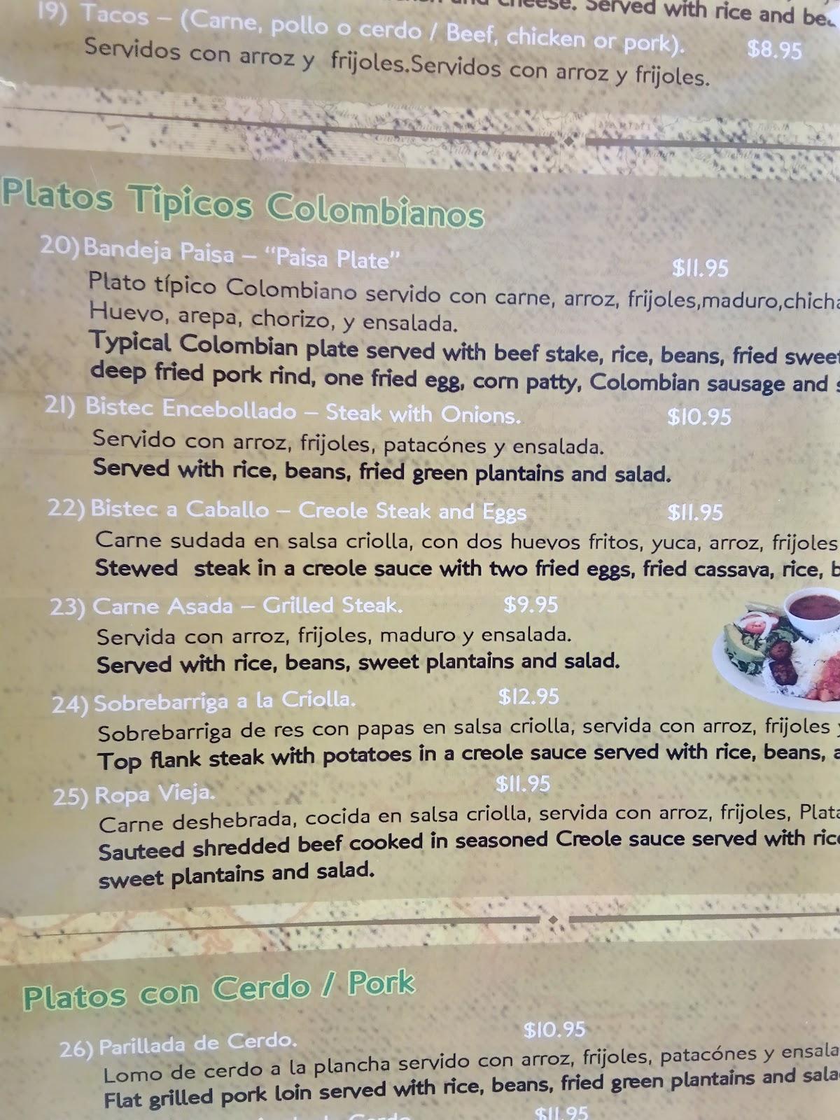Menu at Mi Recuerdo Colombian & Méxican Restaurant, Houston