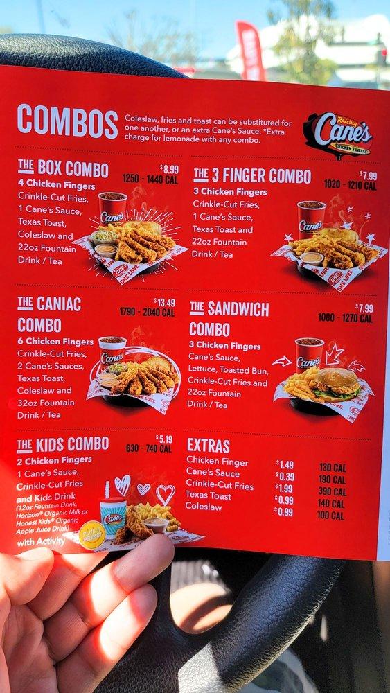 Carta de comida rápida Raising Cane's Chicken Fingers, Torrance