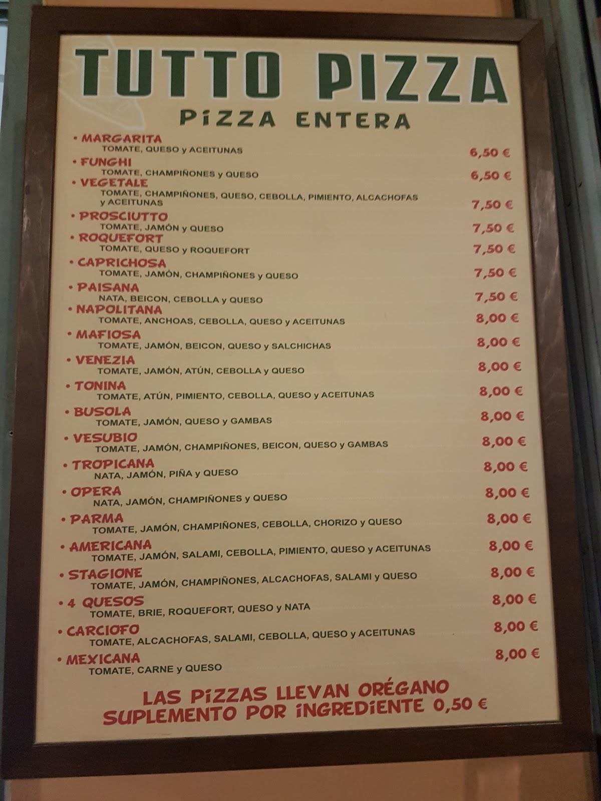 Carta Del Restaurante Tutto Pizza Gandia