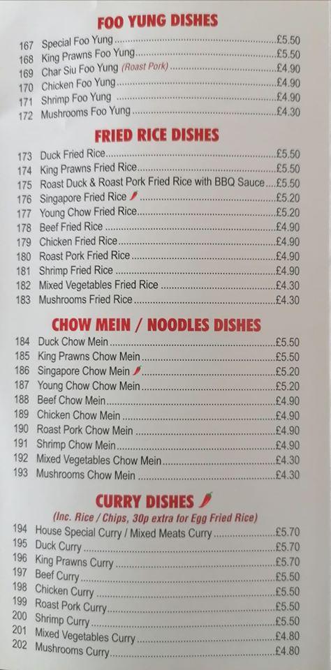 Menu at Sunnyhill Chinese Takeaway restaurant, Stone