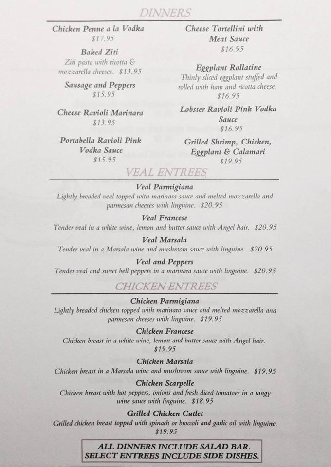 Menu at Sweet Basil restaurant, Queensbury