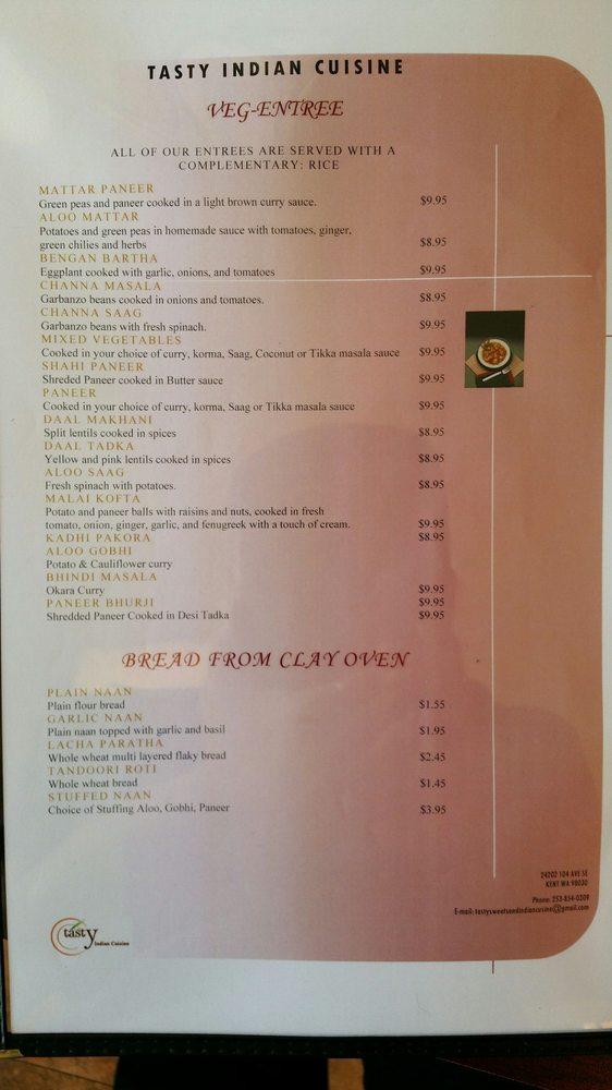Menu at Tasty Indian Cuisine restaurant, Kent