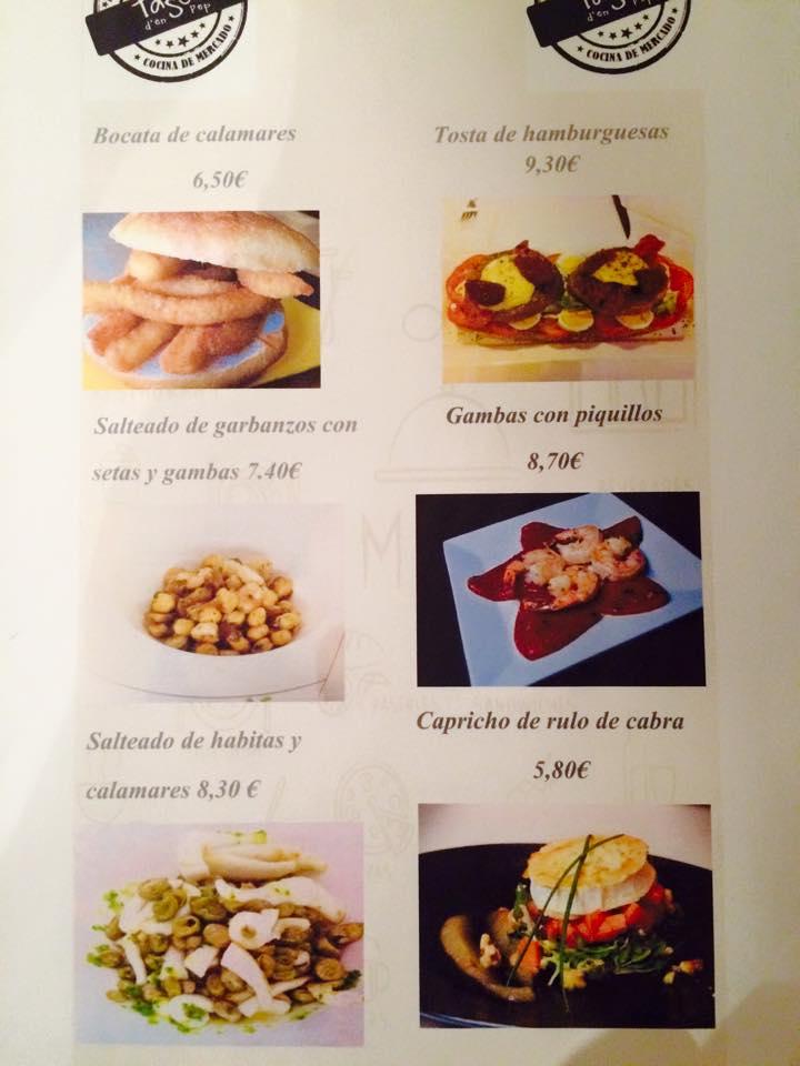 Menu at La Tasca restaurant, Sabadell