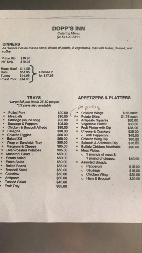 Menu at Dopp's Inn restaurant, Dolgeville