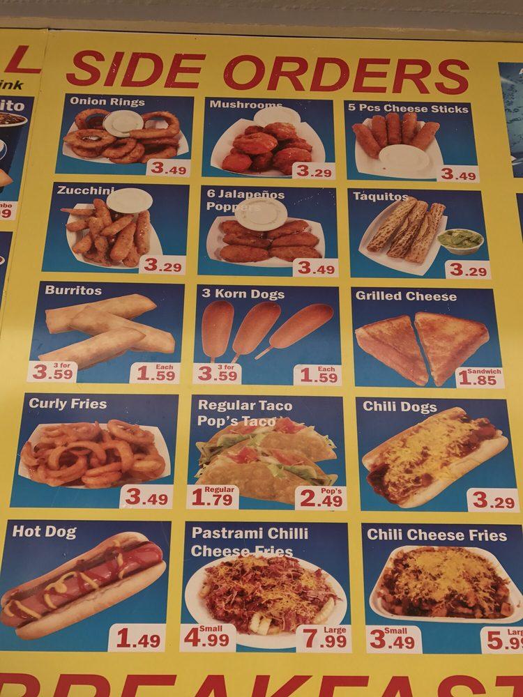 Menu at Pop's DriveIn restaurant, Bakersfield, Niles St