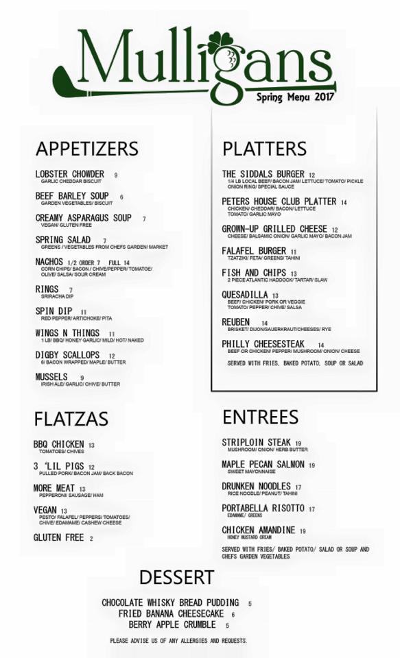 Menu at Mulligans pub & bar, Miramichi