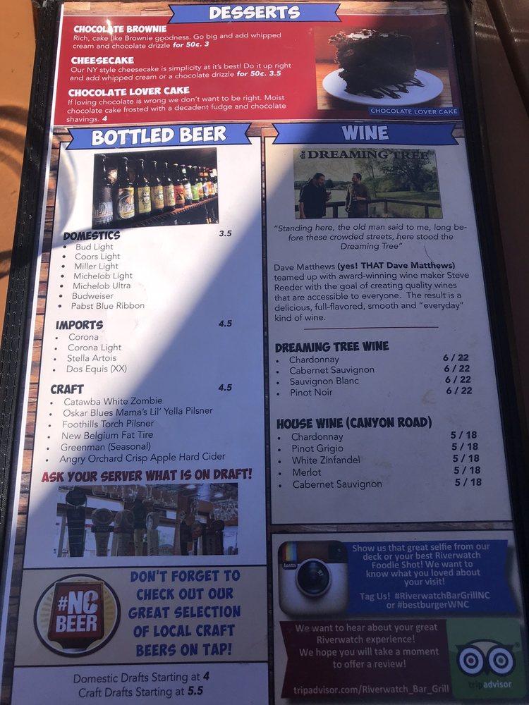 Menu at Riverwatch Bar & Grill, Chimney Rock