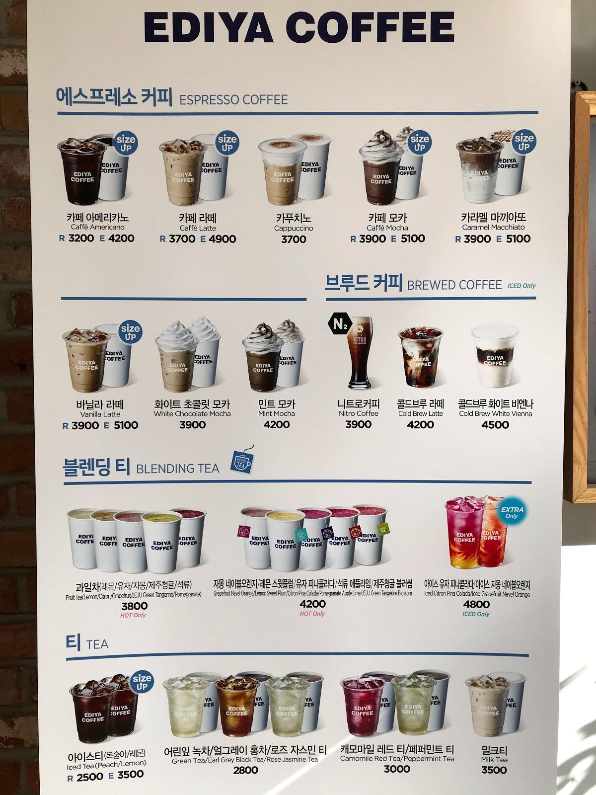 Menu at EDIYA COFFEE, Incheon, 503-1 Cheonghak-dong