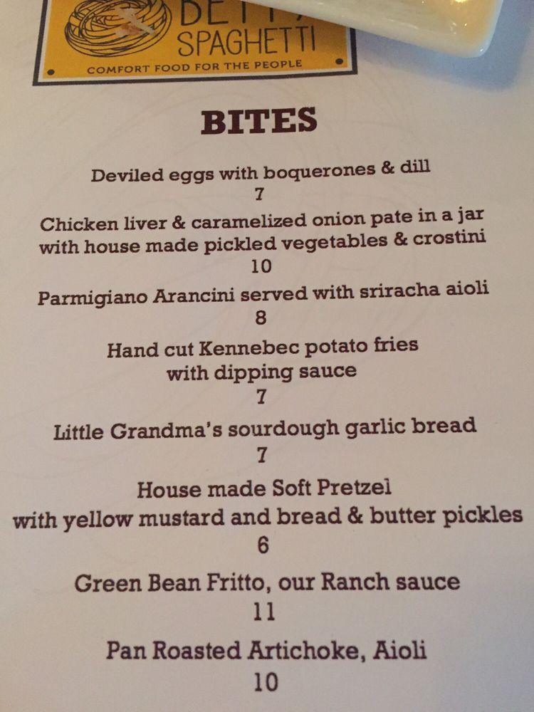 Menu at Betty Spaghetti pub & bar, Guerneville