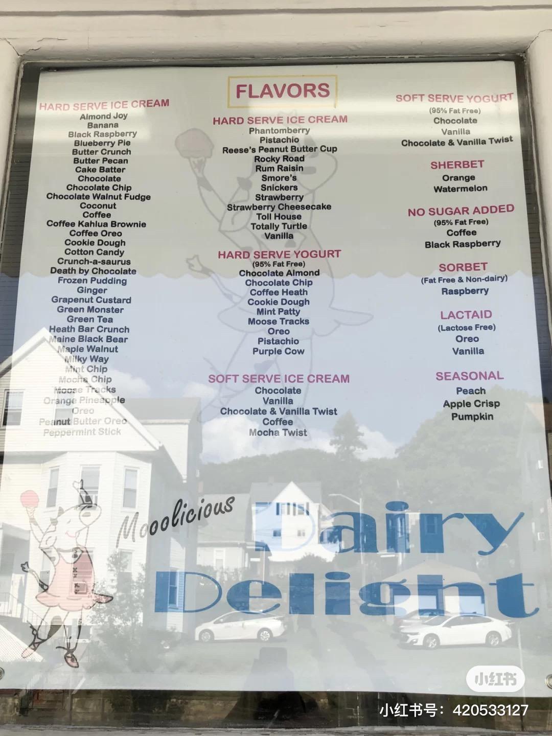 Menu at Dairy Delight desserts, Malden