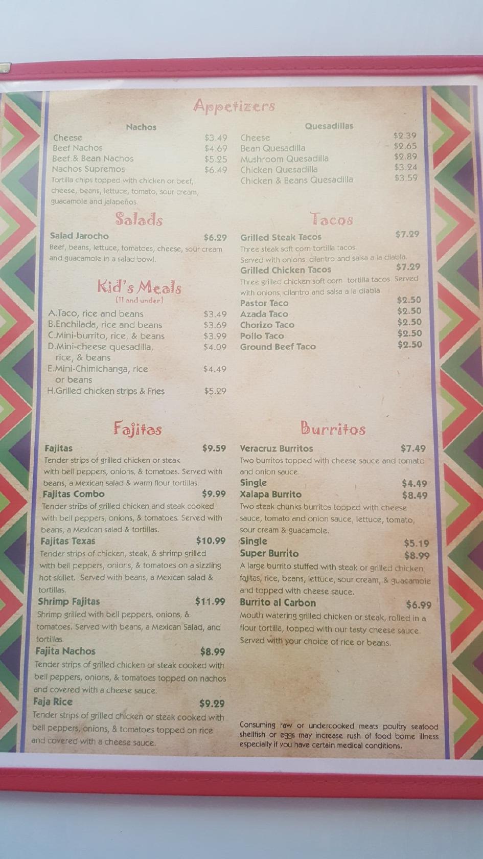 Menu at Jarochitos Mexican Street Food restaurant, Ludowici, 386 E Cypress St