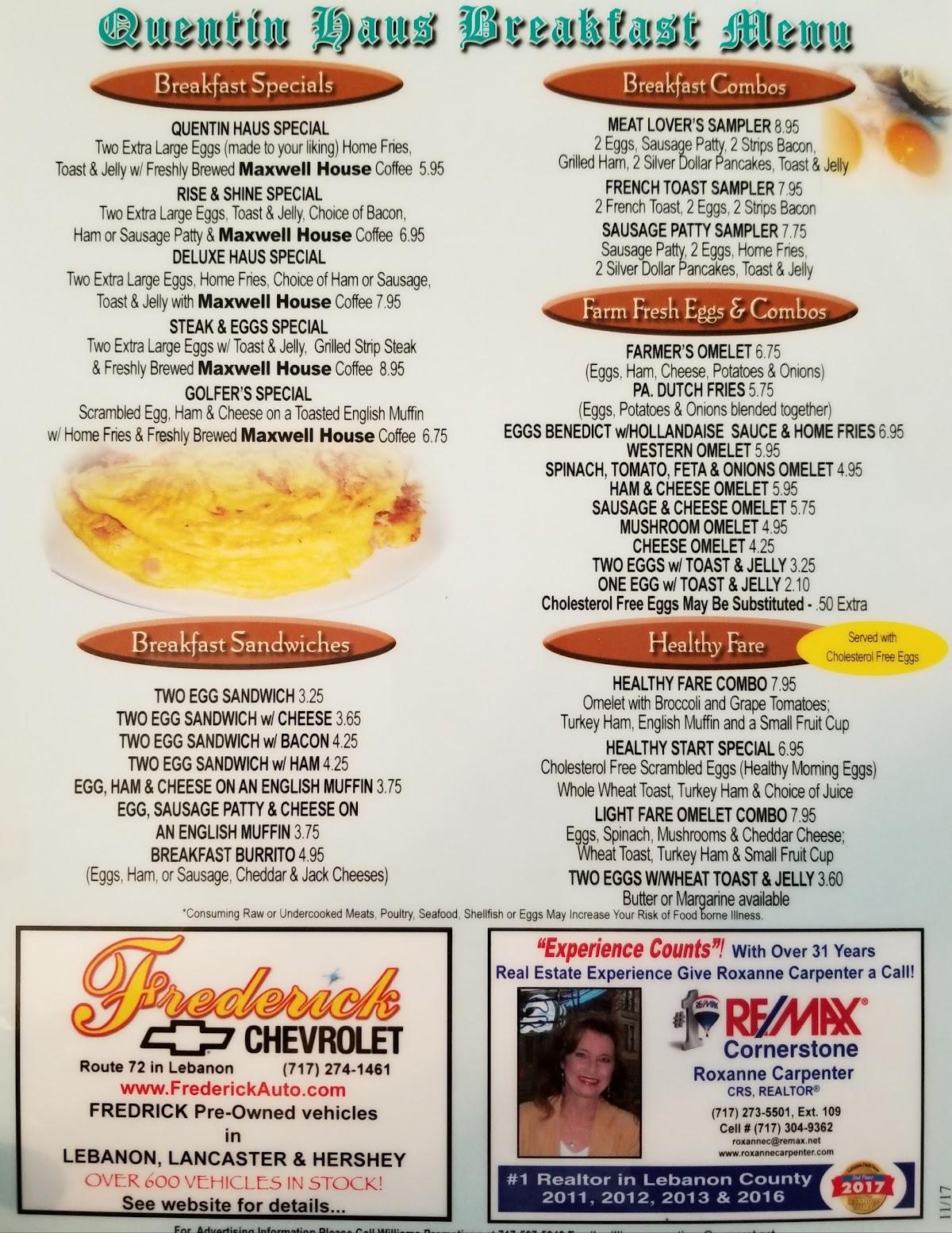 Menu at Quentin Haus restaurant, Quentin, PA72