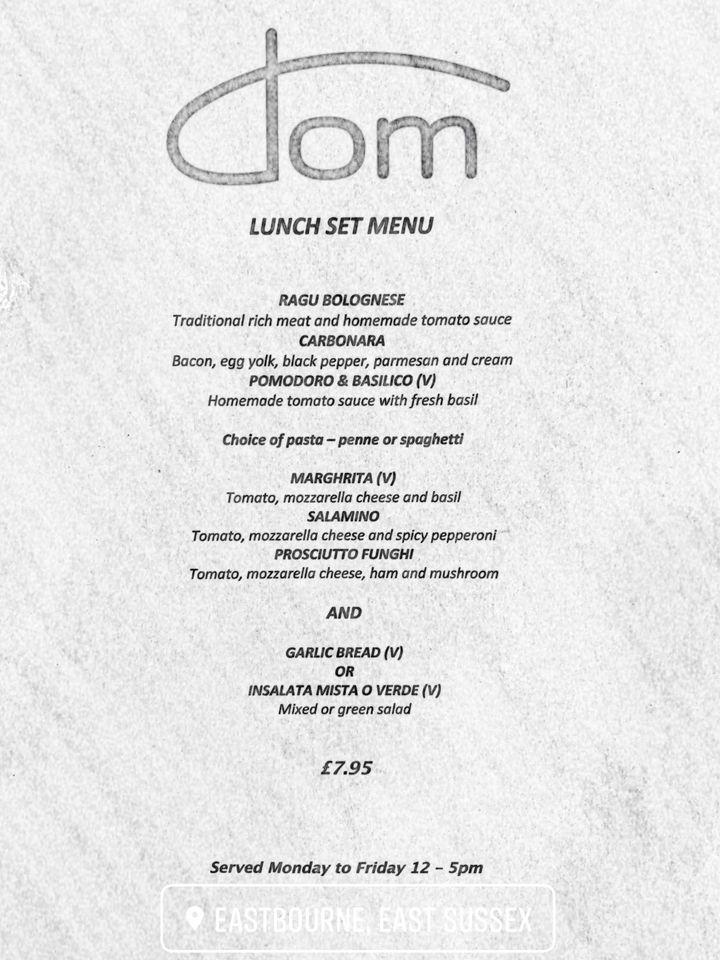 Menu at Dom Restaurant & Pizzeria, Eastbourne