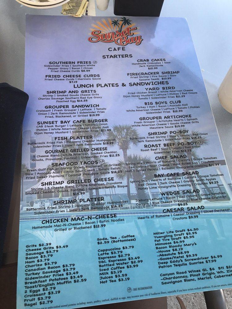 Menu at Sunset Bay Cafe, Miramar Beach, 158 Sandestin Blvd N