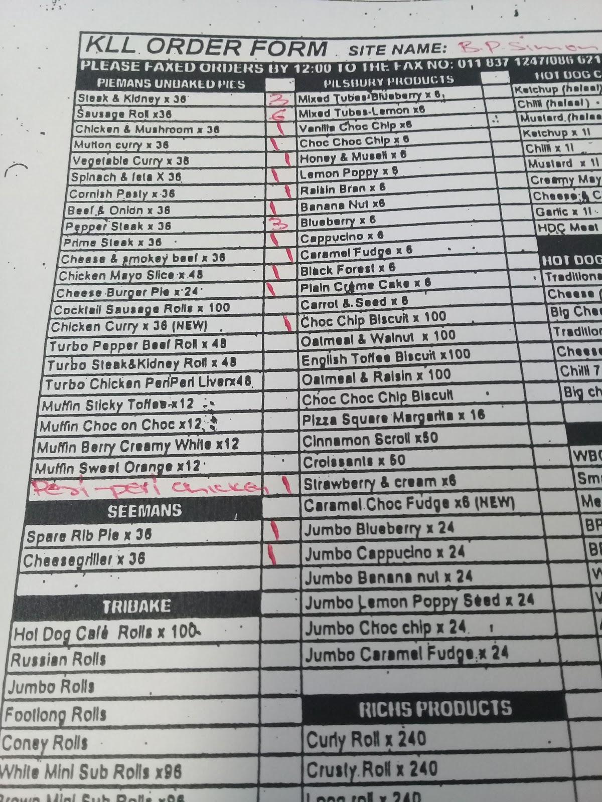 Menu at Wild Bean Cafe, Pretoria, Furrow Rd