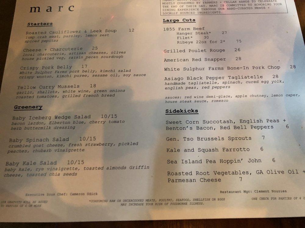 Menu at Marc Bar & Restaurant, Braselton