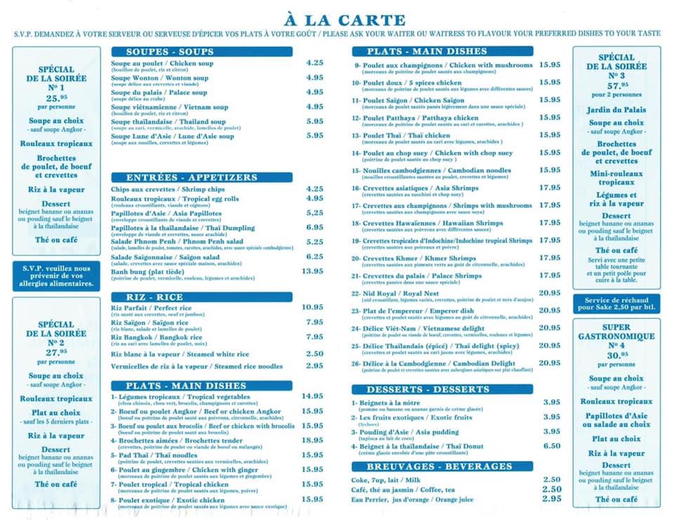 Menu au Restaurant Lune D'Asie Enr, Granby