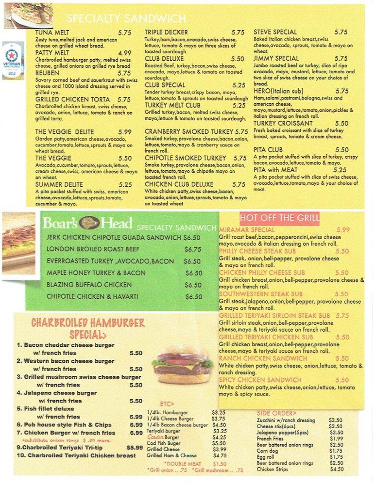 Menu at Sunrise Deli restaurant, San Diego, Silverton Ave