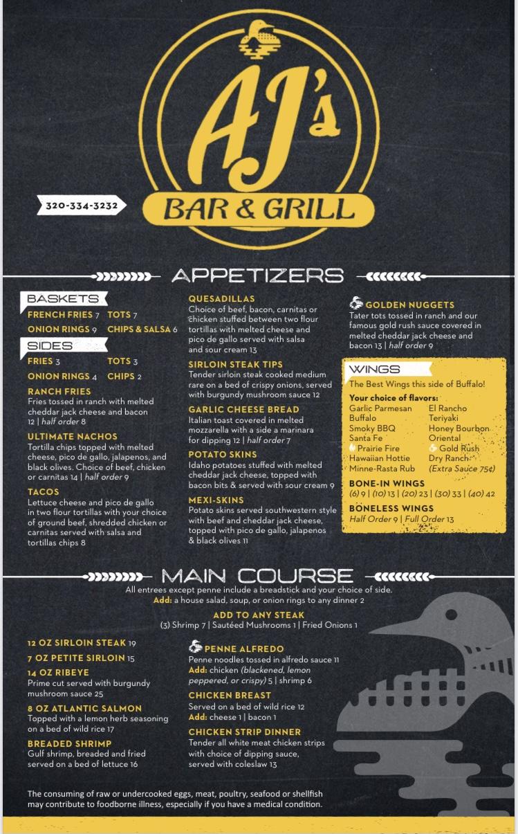 Menu At AJ S Bar And Grill Glenwood   R3f1 Menu AJs Bar And Grill 