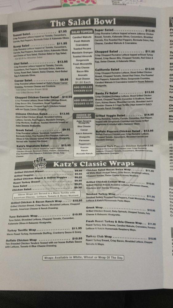 Menu at Katz's Deli Restaurant, Woodbridge