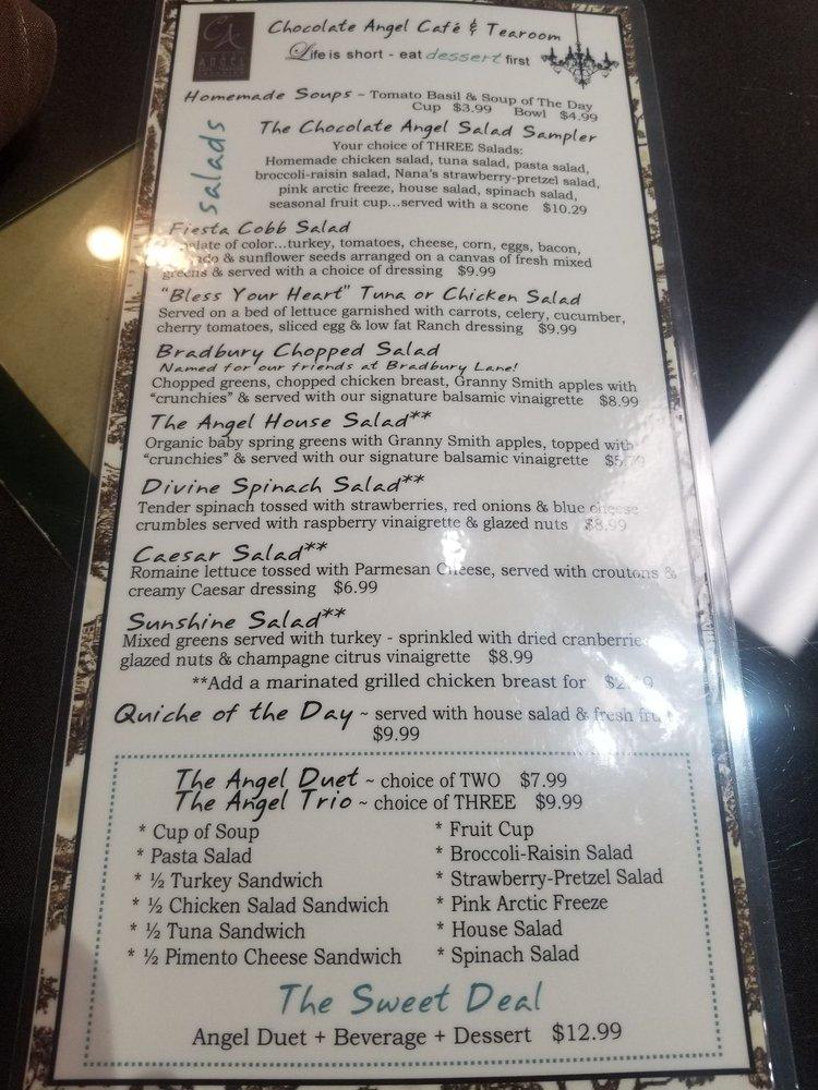 Menu at Chocolate Angel Cafe & Tea Room, Plano