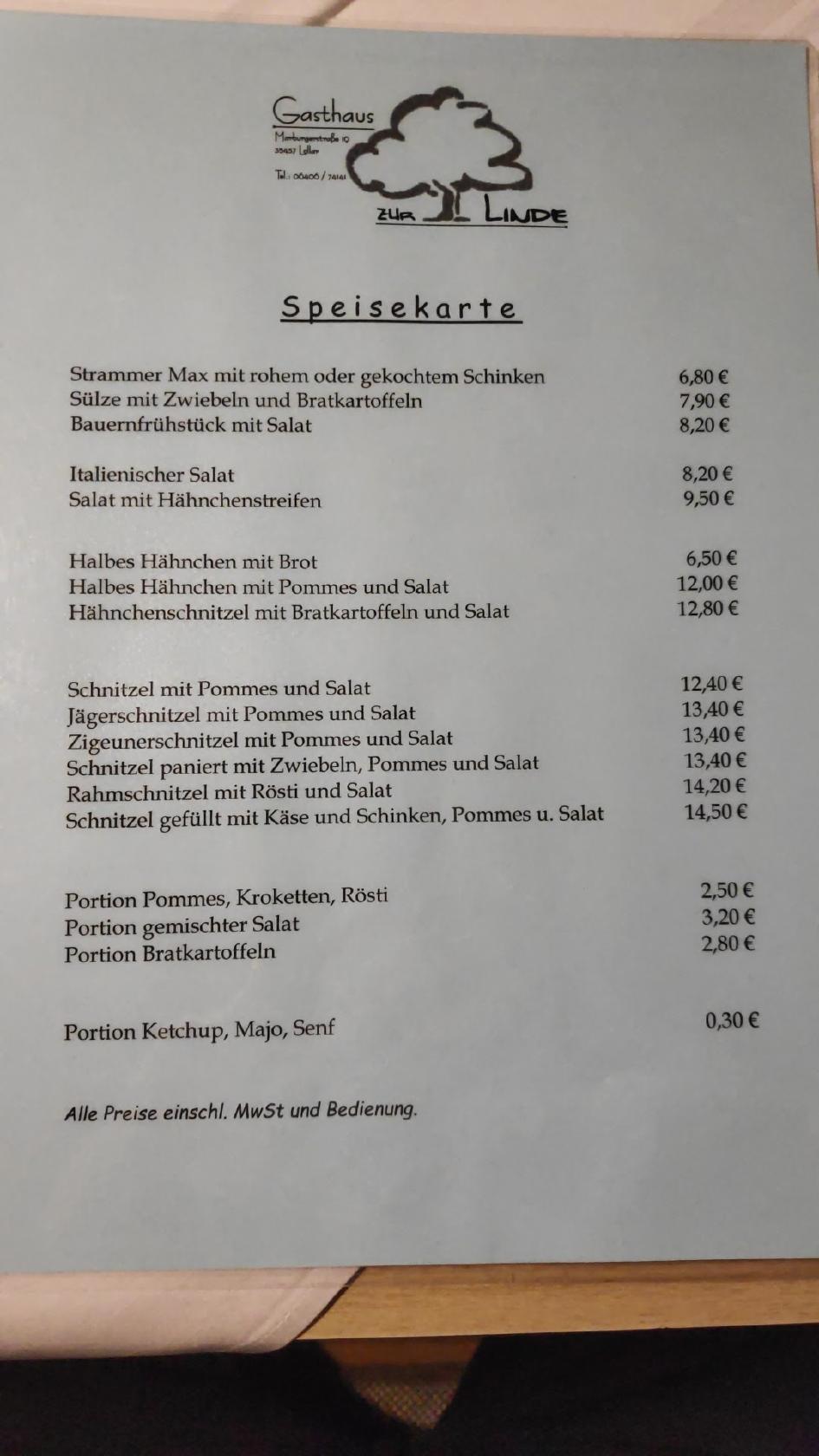 Speisekarte Von Gasthaus Zur Linde Restaurant Lollar