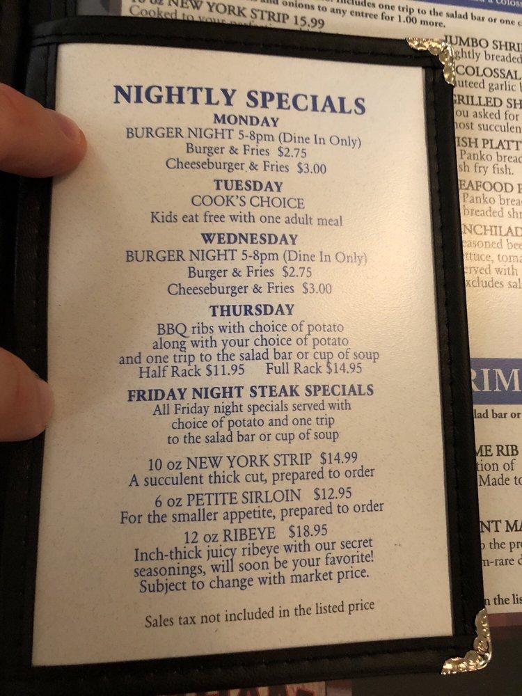 Menu at American Legion restaurant, Howard Lake