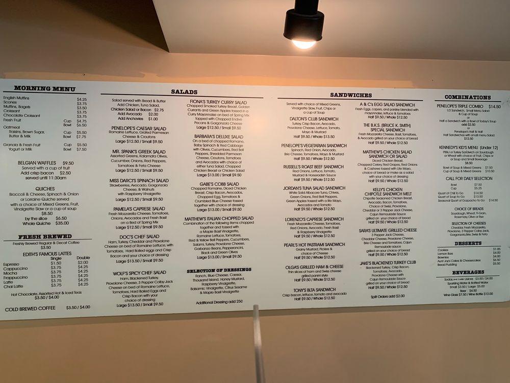 Menu at Penelope's Cafe Books & Gallery, La Cañada Flintridge