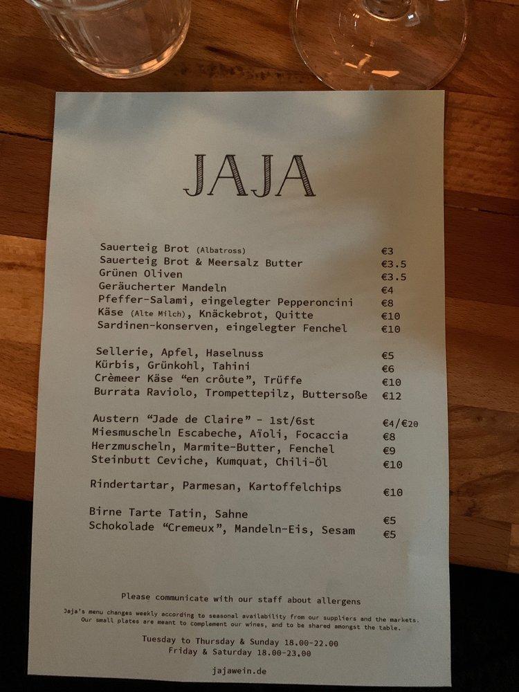 Menu at jaja pub & bar, Berlin